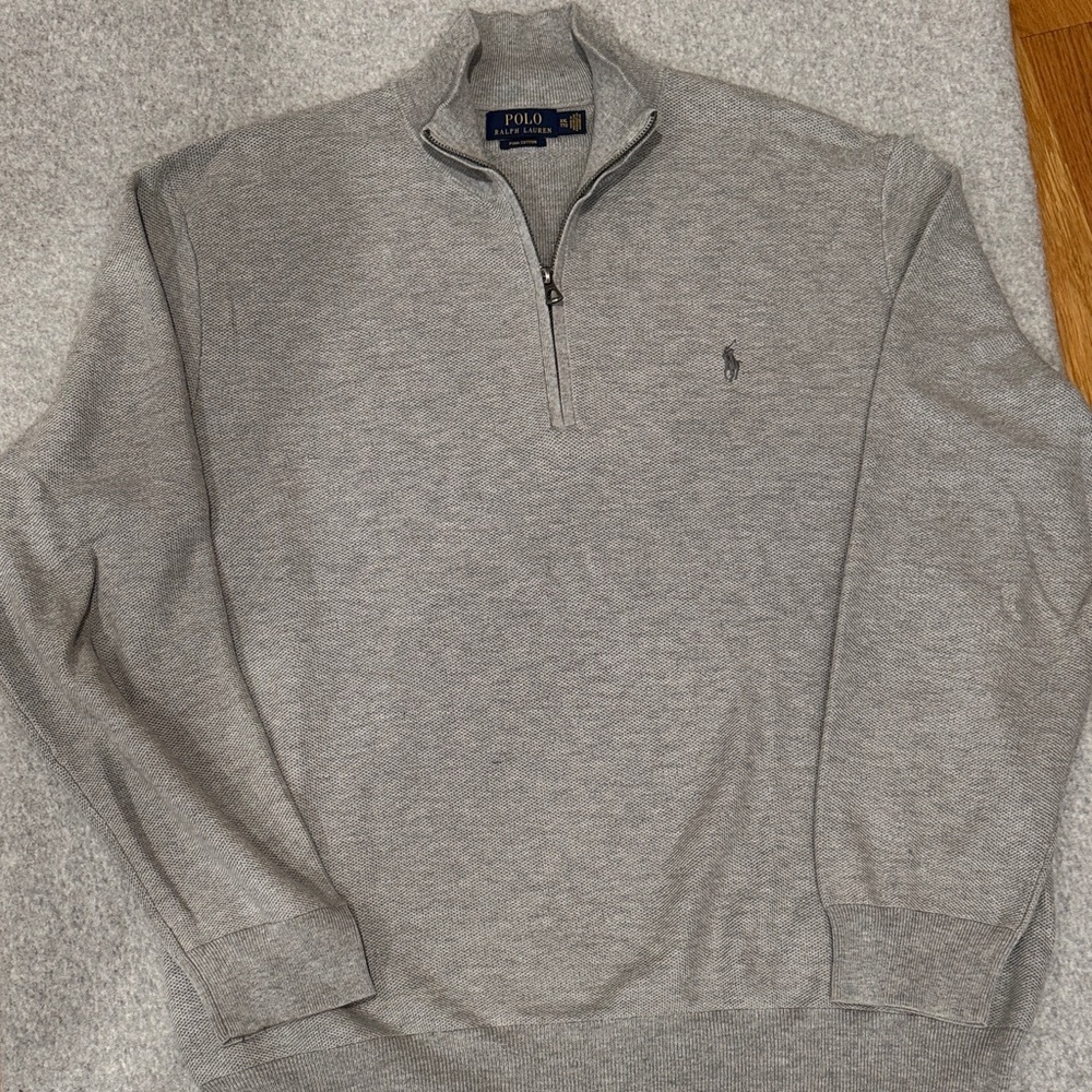 Polo by Ralph Lauren Men's Mesh Knit 1/4 Zip-Up Sweater in Gray- XXL